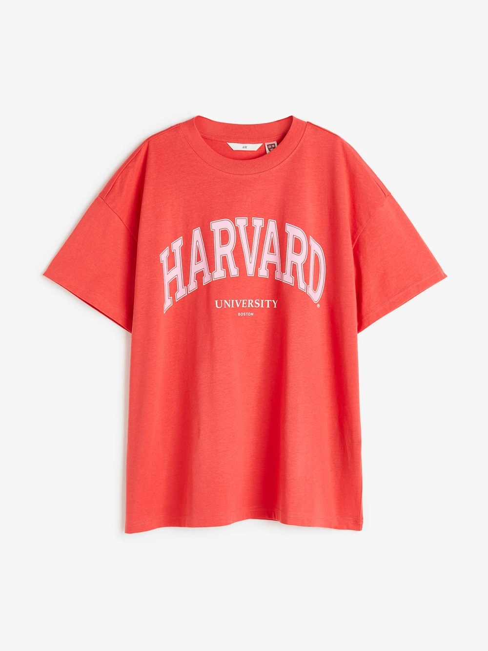 H&M Oversized Harvard University Graphic Tee Shirt- Coral